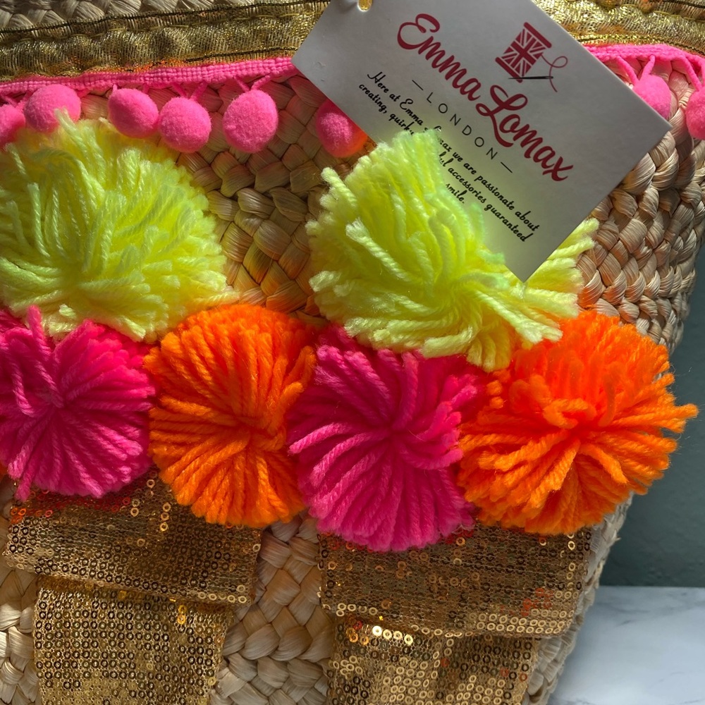 Emma Lomax Ice Cream Pom Pom Straw Tote Bag - Picture 14 of 16